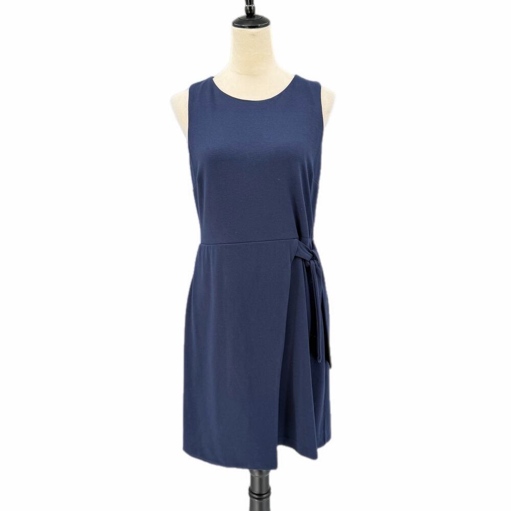 LOFT PETITE Navy Blue Side Tie Sleeveless Conservative Professional Shift Dress